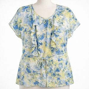 Banana Republic 100% Silk Ruffle Blouse Floral Tunic Top S Fairy Whimsy Boho